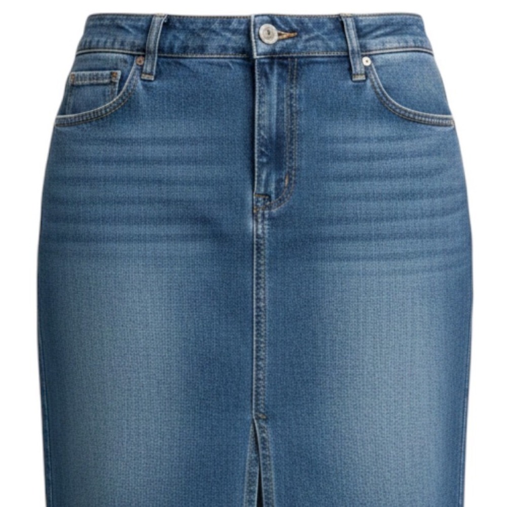 Mossimo Denim Skirt Women 24 Blue Medium Wash Front Slit Midi Y2K Aesthetic